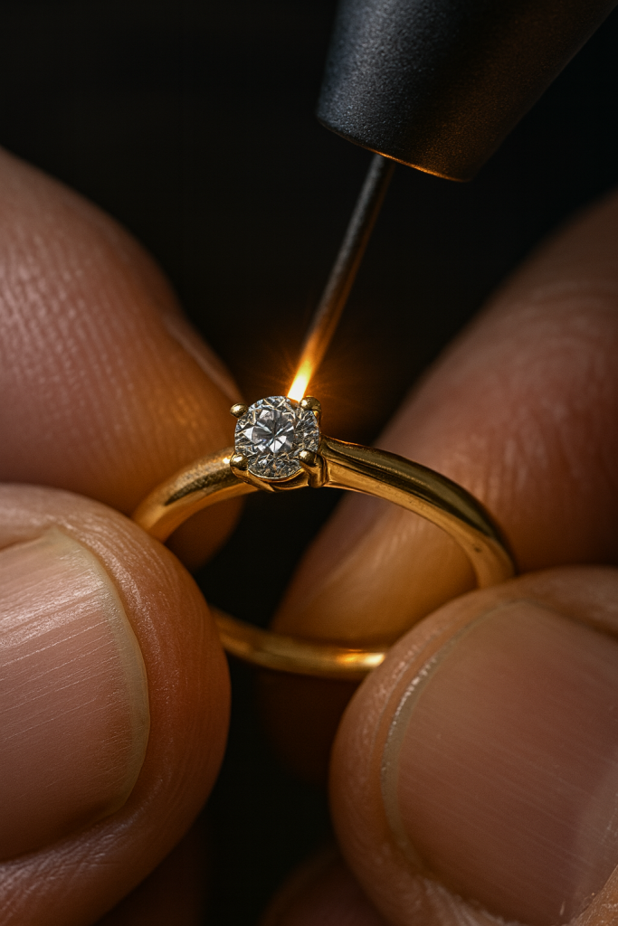 Jewelry shank welding Bloomington MN expert repairing ring with laser tools