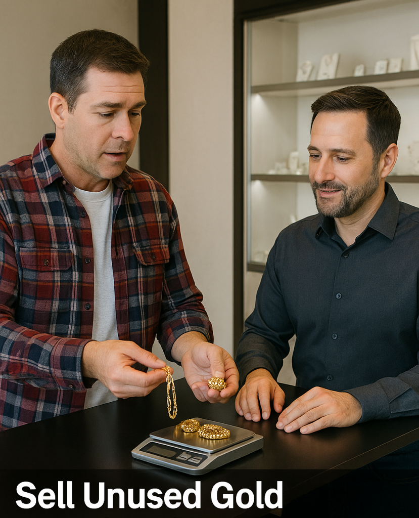 Middle aged man selling unused gold at Mall of America