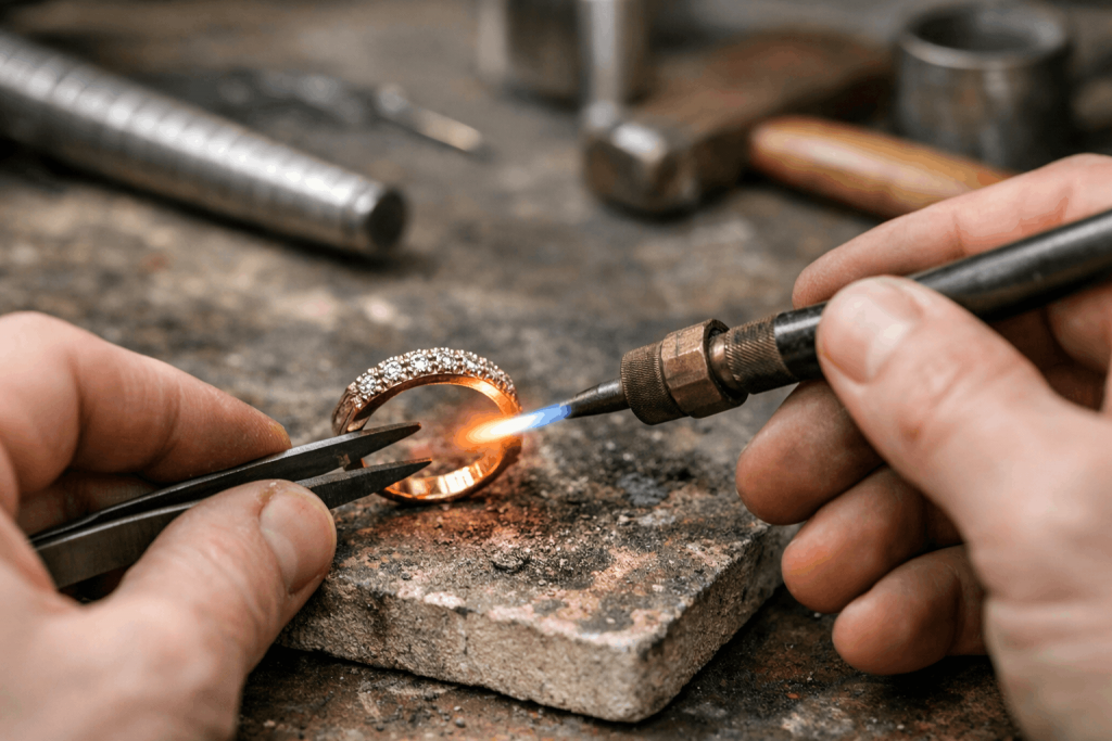 Resizing a gold ring with flame ()